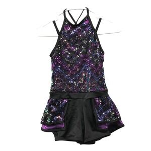 A Wish Come True Trustfall Dance Leotard Girls MC Purple Sequin Romper One Piece